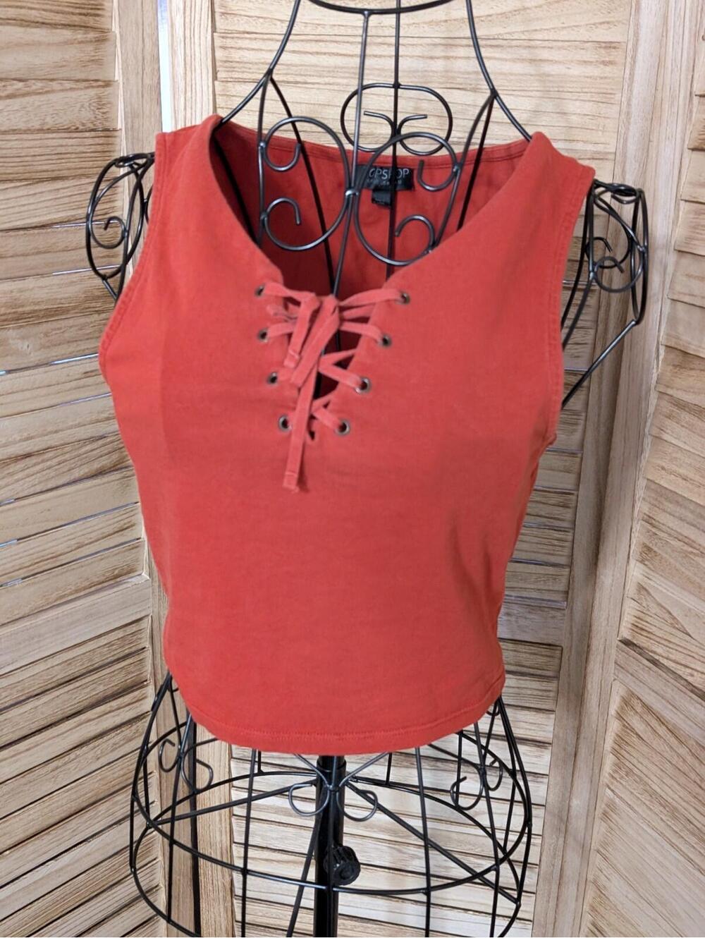 Topshop‎ Cropped Tank Top With Tie in Orange Sz. M/L US 8